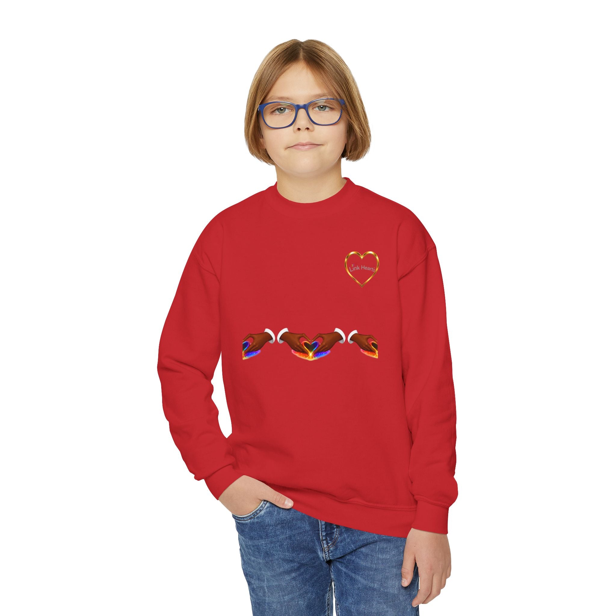Link Hearts™ Youth Crewneck Sweatshirt — Heart Chain Graphic Pullover for Kids