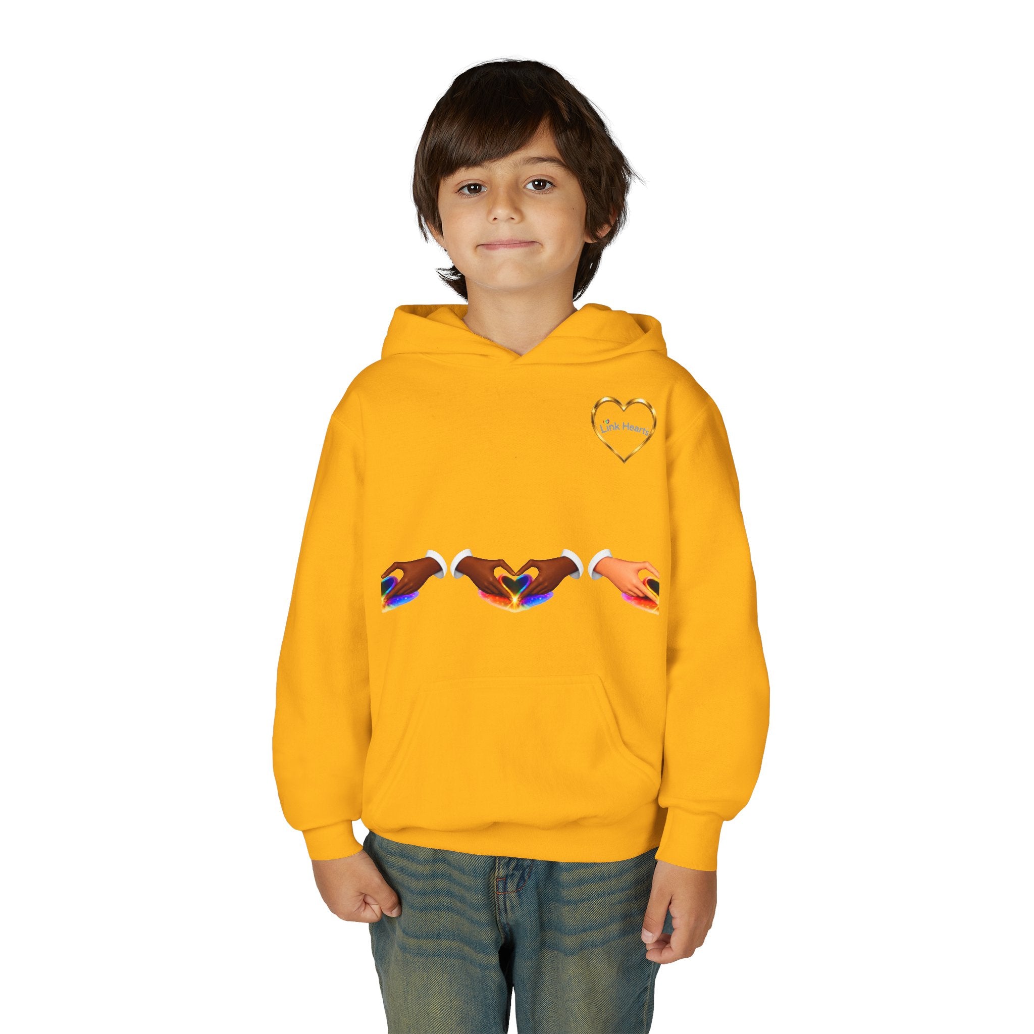 Youth Hoodie — Rainbow Heart Hands Design