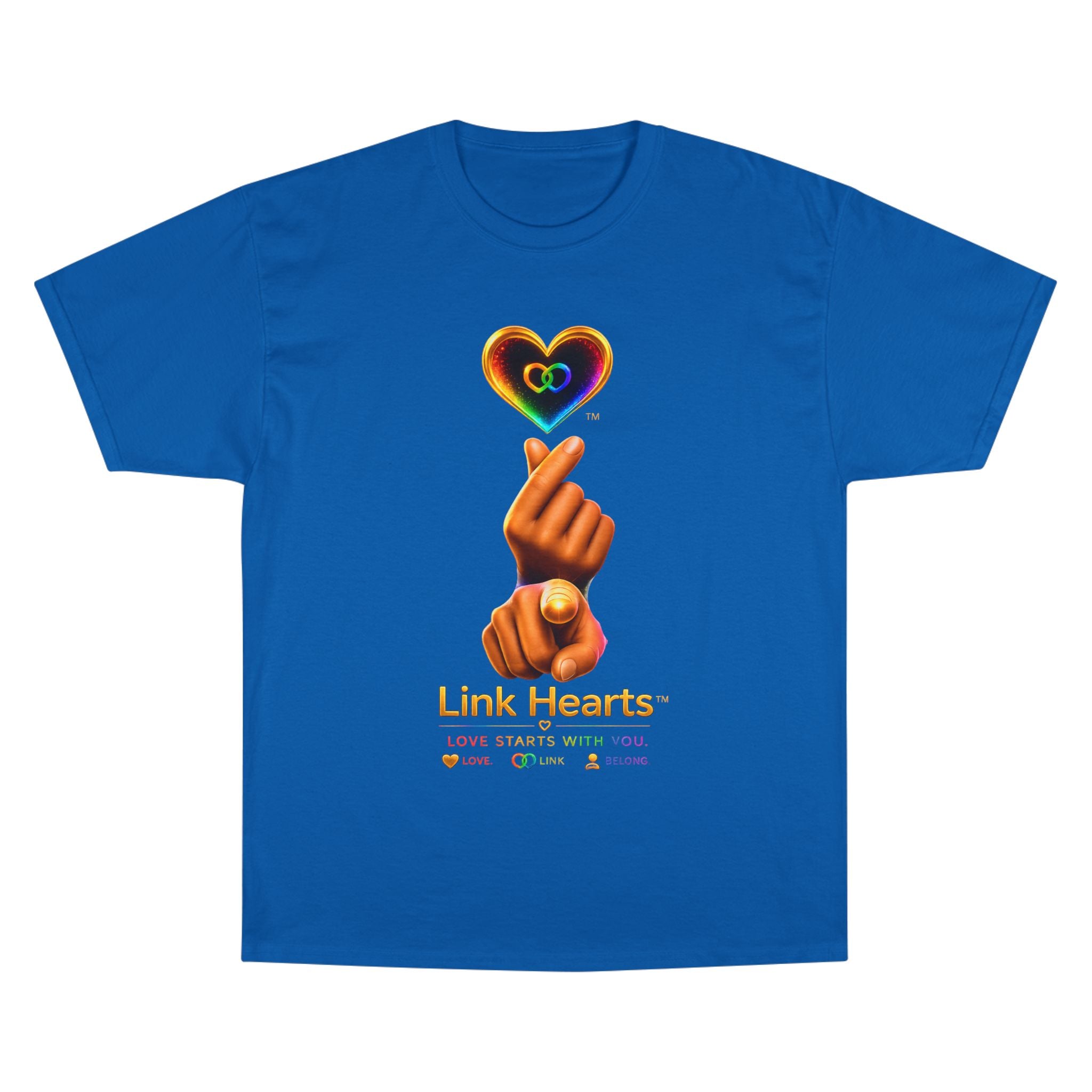 Link Hearts™ T-Shirt — Rainbow Finger Heart Love Graphic Tee